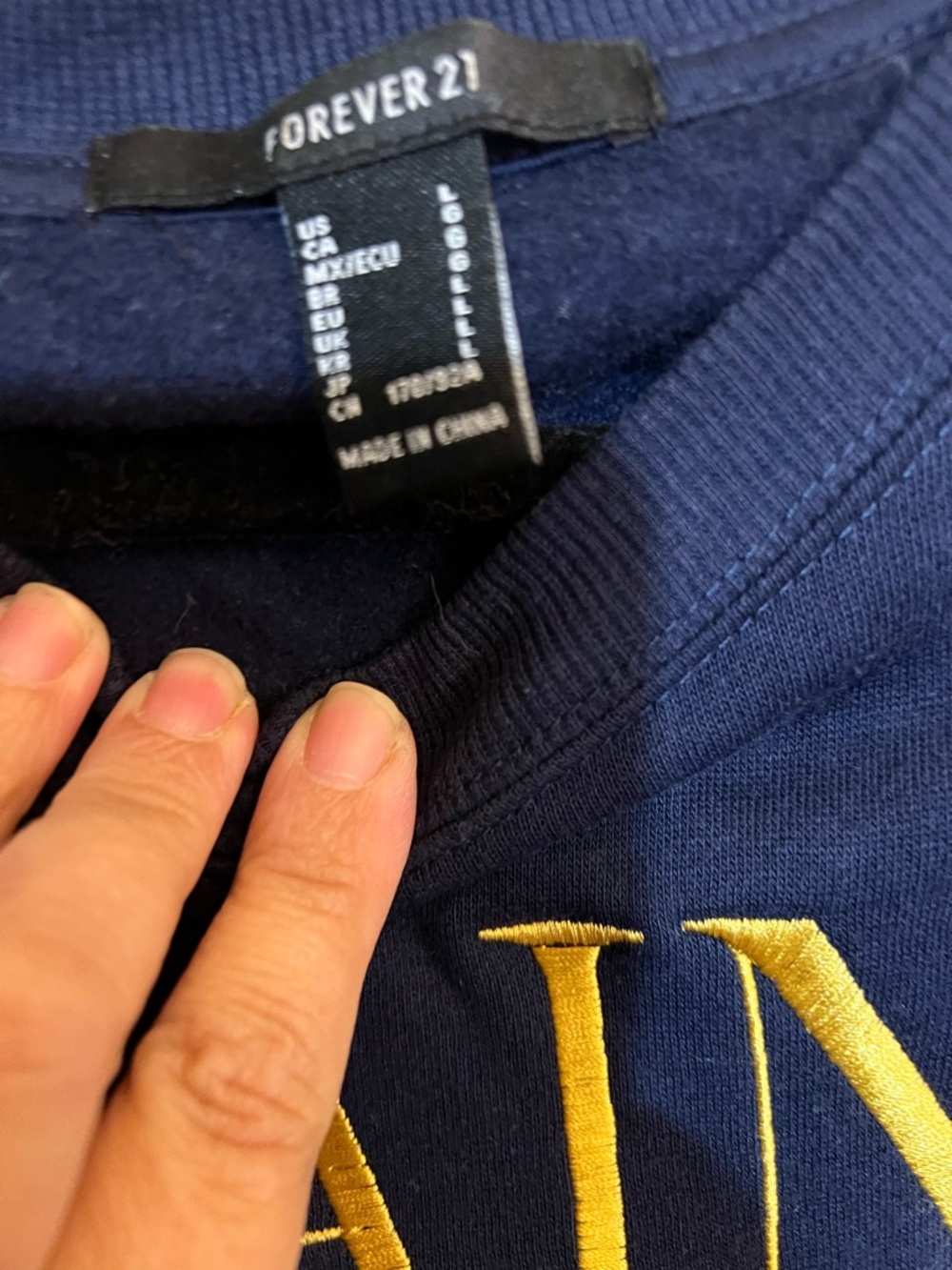 Forever 21 Navy Crop Sweatshirt with Yellow Maine Sail Graphic - Picture 5 of 5